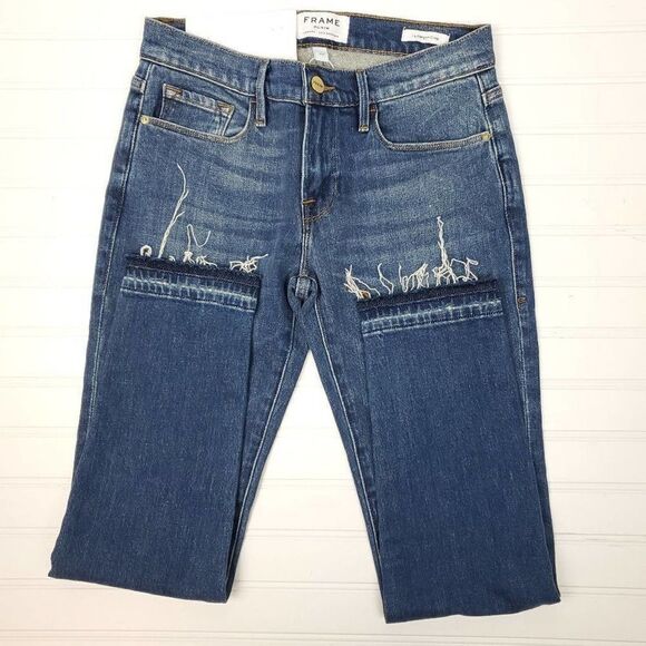 FRAME Size 25 Le Garcon Release Hem Crop Boyfriend Jeans - Picture 7 of 15